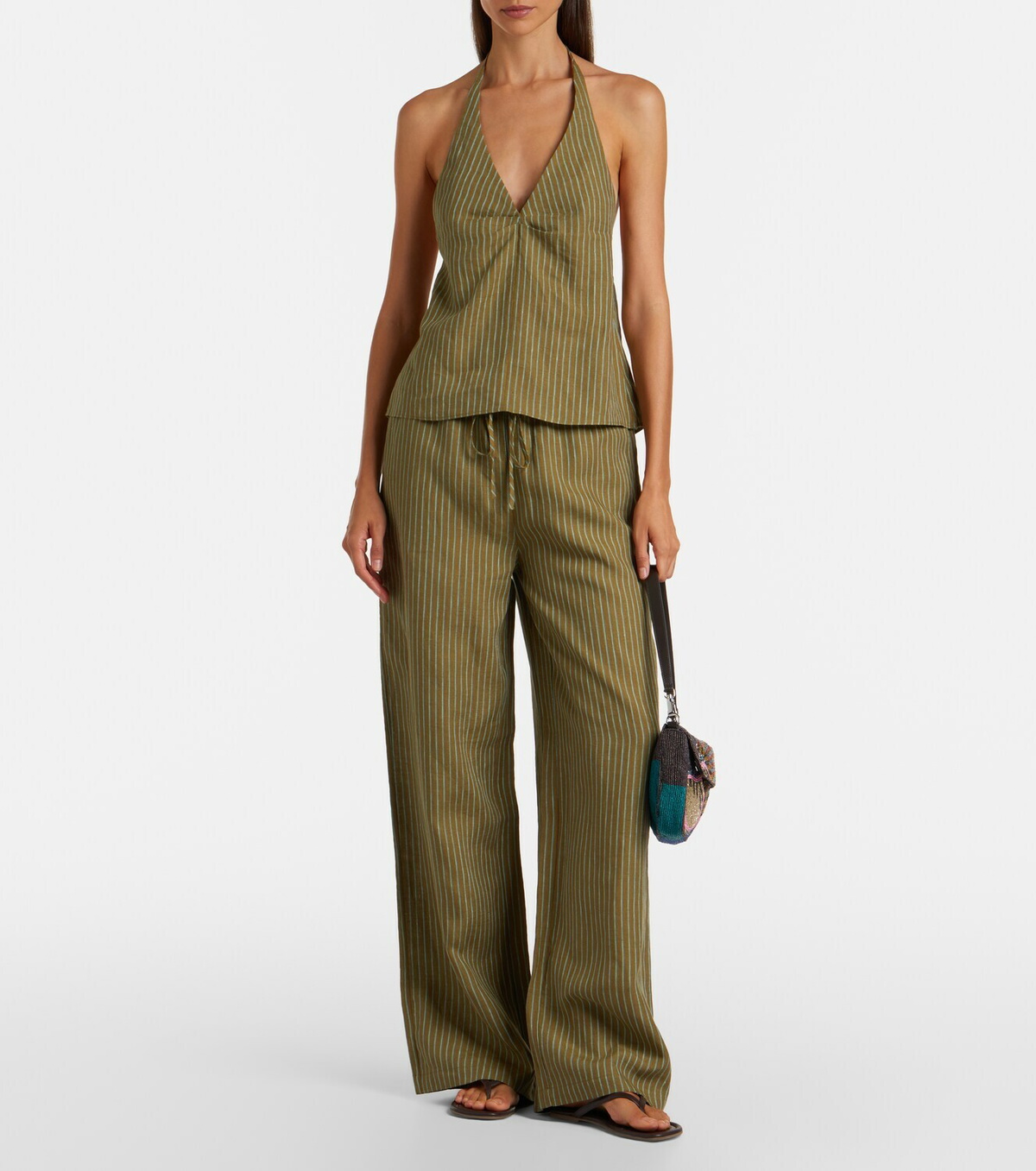Staud Corso striped halterneck linen top