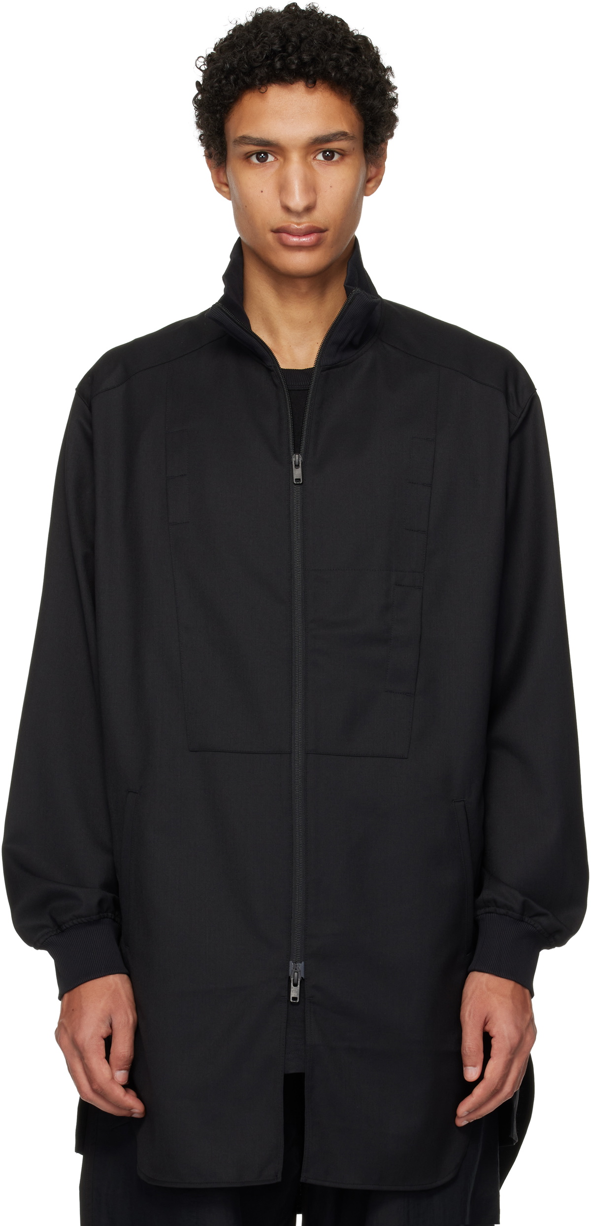 Y-3 Black Refined Wool Long Track Jacket