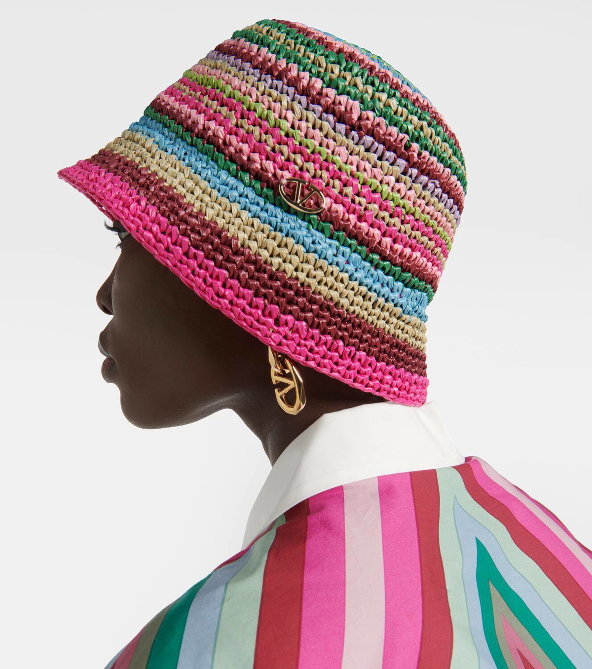 Valentino VLogo Signature striped crochet bucket hat Valentino