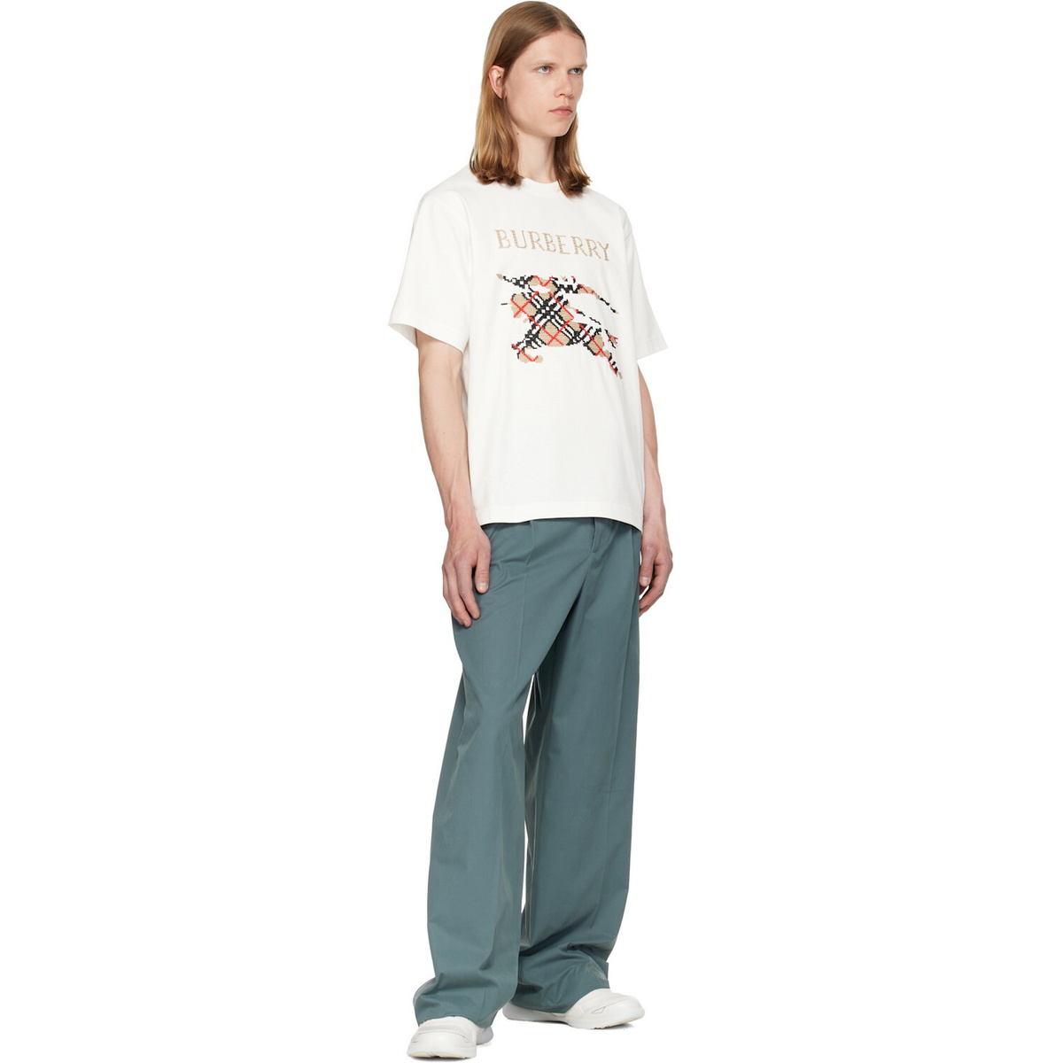 Burberry White Cross Stitch Knight Cotton T-shirt