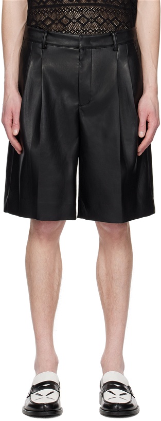 Photo: System SSENSE Exclusive Black Faux-Leather Shorts
