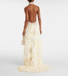 Xu Zhi Halterneck feather-trimmed gown