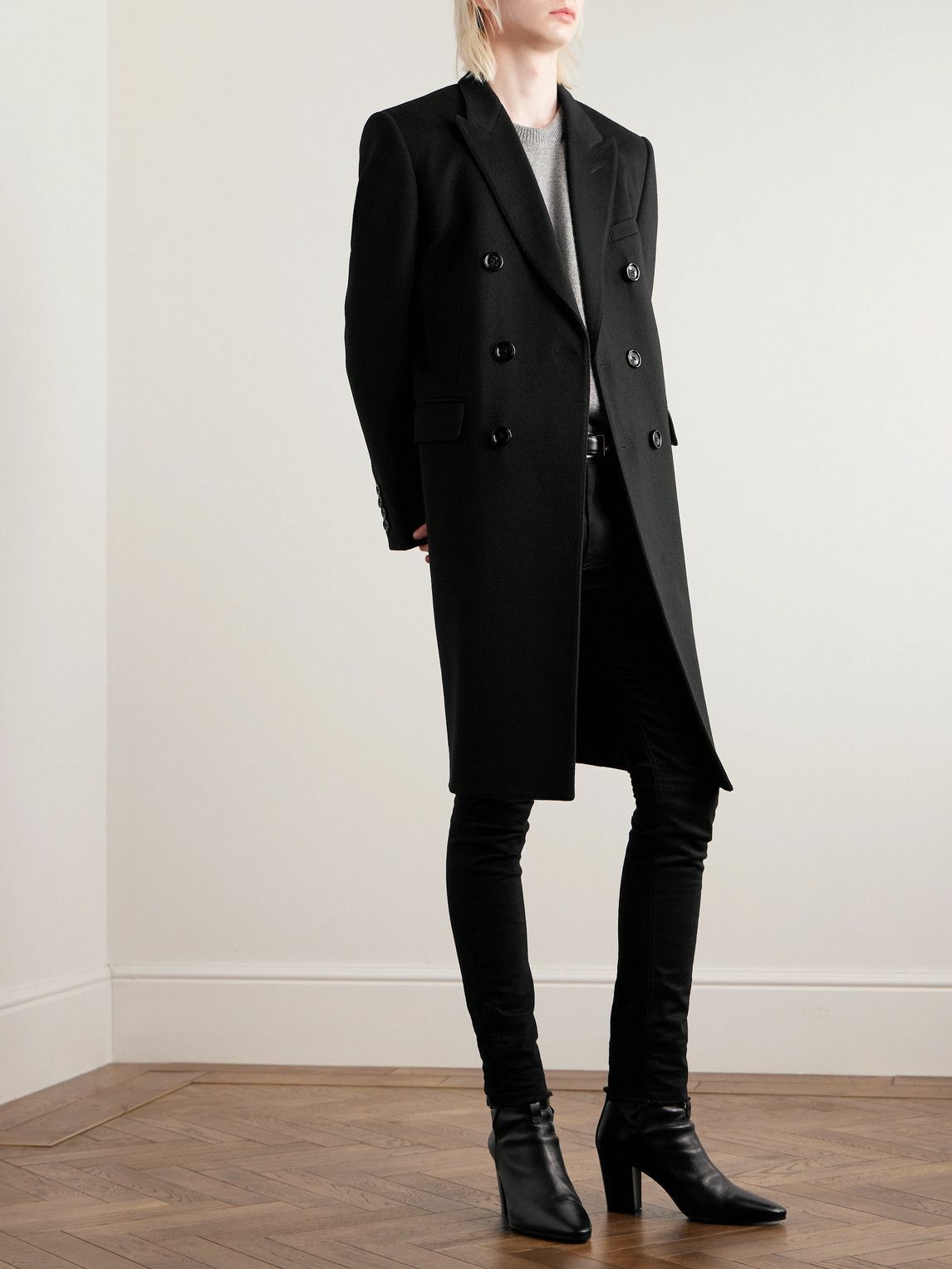 CELINE - Slim-Fit Double-Breasted Wool Coat - Black