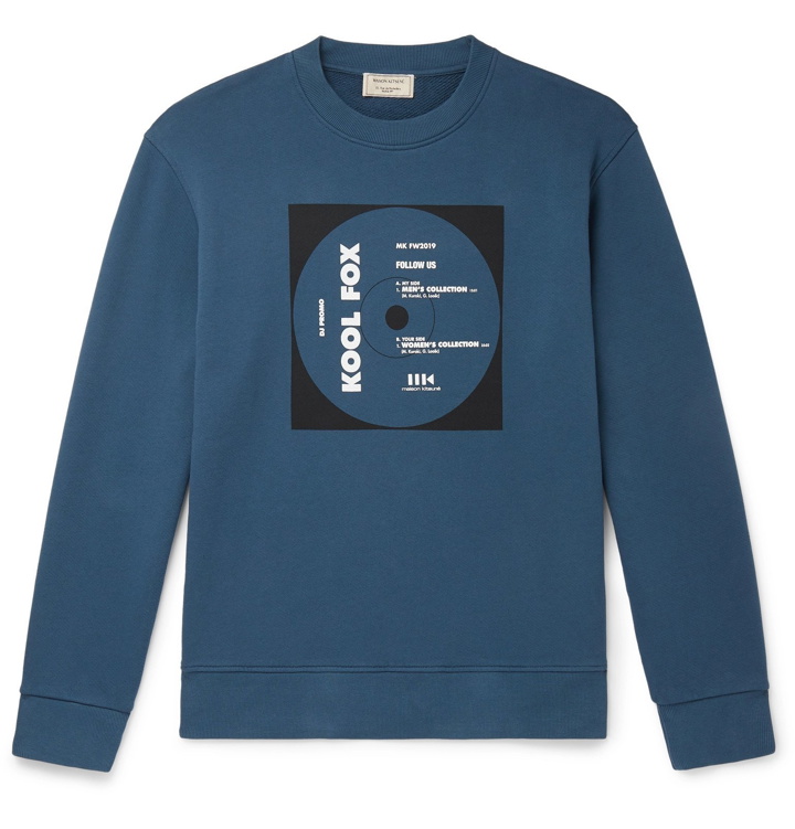 Photo: Maison Kitsuné - Printed Loopback Cotton-Jersey Sweatshirt - Blue