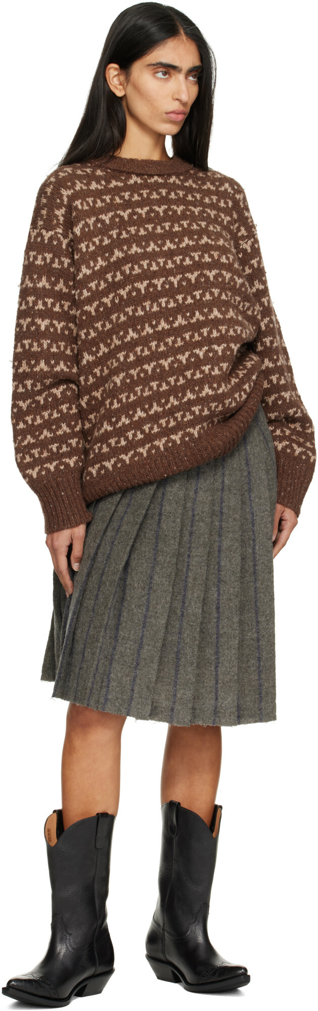 R13 Gray Pleated Midi Skirt