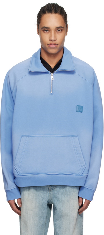Photo: WOOYOUNGMI Blue Half Zip-Up Dying Sweatshirt
