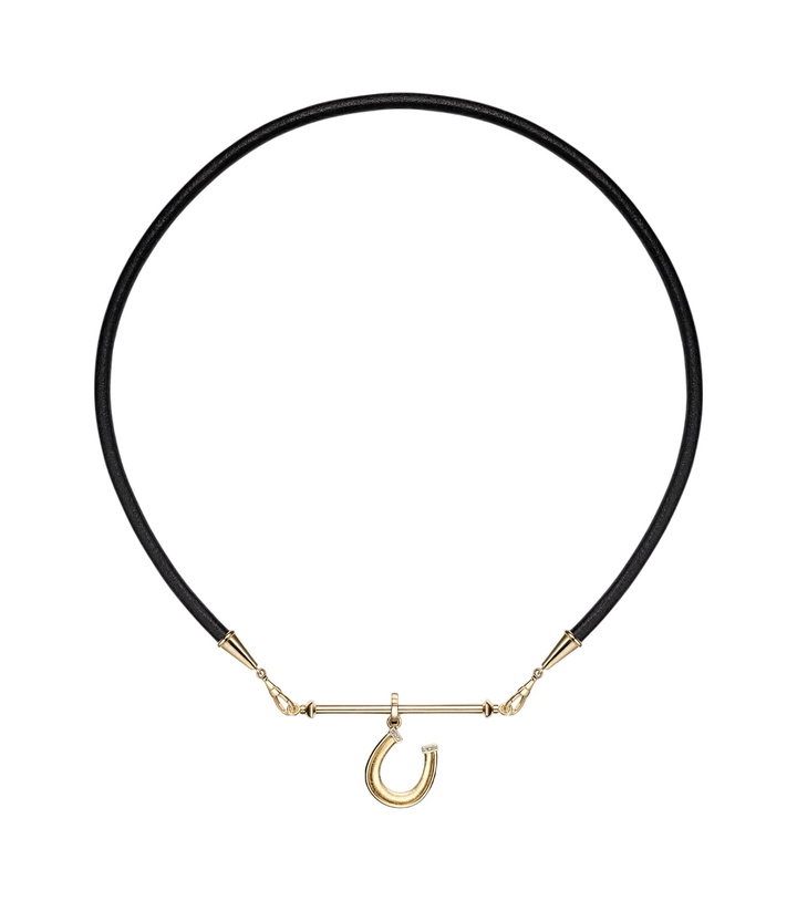 Photo: Marie Lichtenberg 18kt gold and leather pendant necklace with diamonds