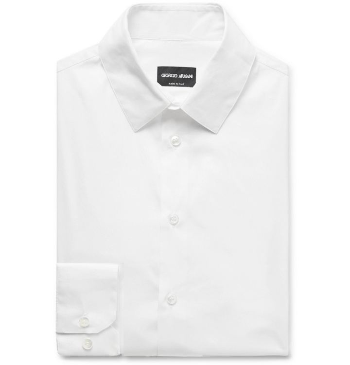 Photo: Giorgio Armani - Navy Slim-Fit Stretch Cotton-Blend Shirt - White