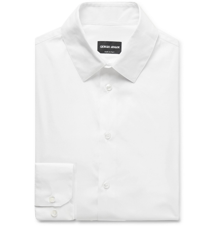 Photo: Giorgio Armani - Navy Slim-Fit Stretch Cotton-Blend Shirt - White