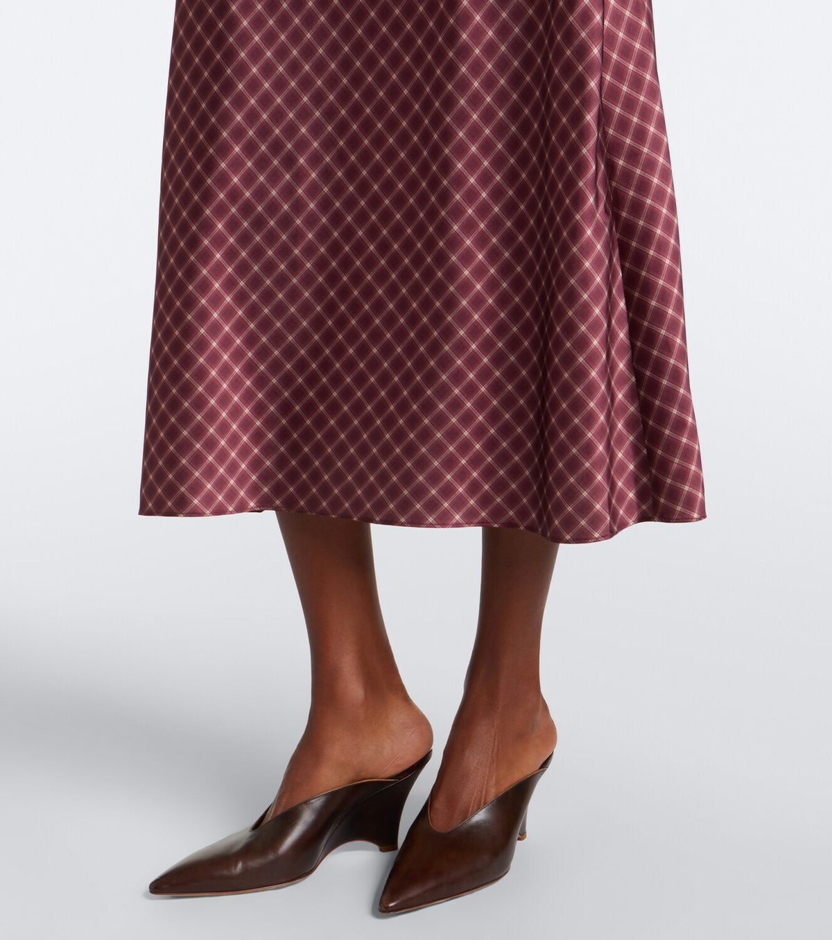 Vince Plaid satin midi skirt