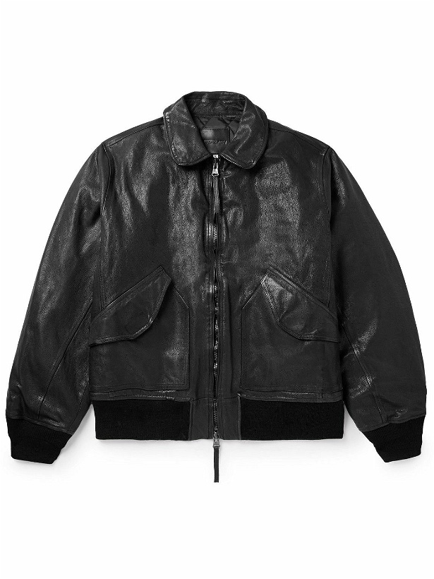 Photo: Monitaly - Backlash Padded Leather Bomber Jacket - Black