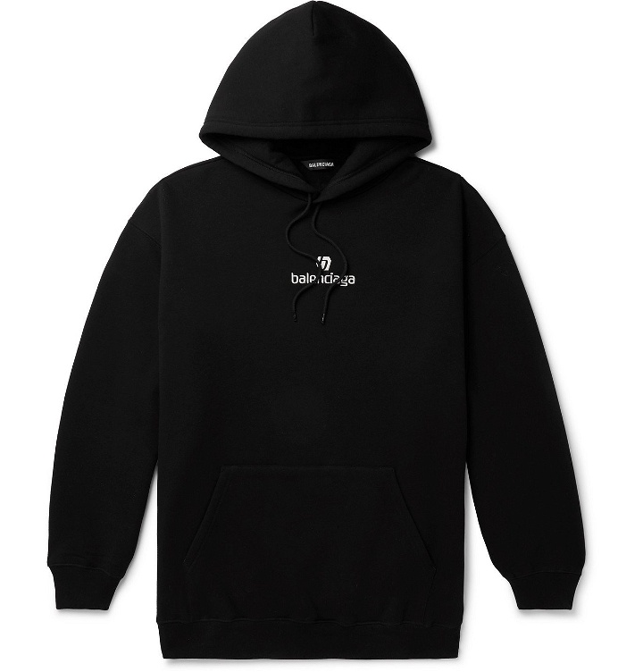Photo: Balenciaga - Logo-Embroidered Fleece-Back Cotton-Jersey Hoodie - Black