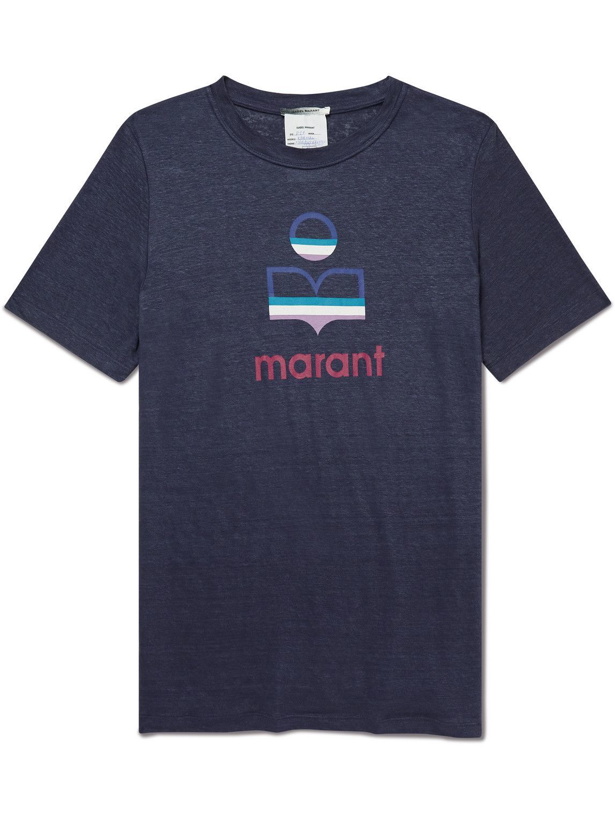 Photo: Isabel Marant - Logo-Print Linen-Jersey T-Shirt - Blue