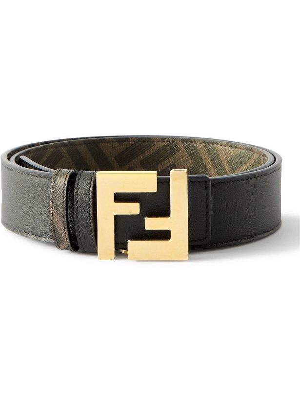 Photo: Fendi - 3.5cm Reversible Leather and Logo-Print Canvas Belt - Black