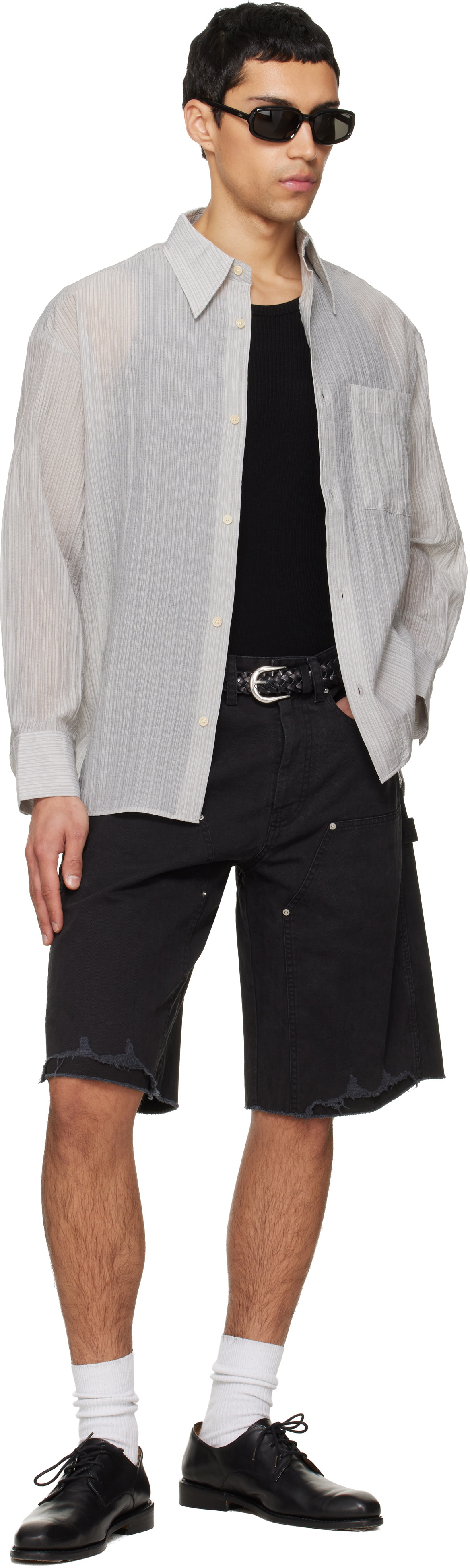 TONYWACK Gray Lyocell Oversized Stripe Shirt