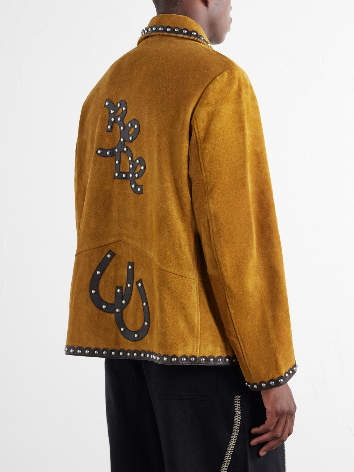 BODE - Carson Studded Leather-Trimmed Suede Jacket - Yellow
