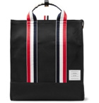 Thom Browne - Striped Grosgrain-Trimmed Pebble-Grain Leather-Trimmed Canvas Tote Bag - Black
