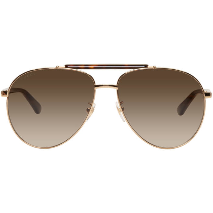 Photo: Gucci Gold and Tortoiseshell Aviator Sunglasses