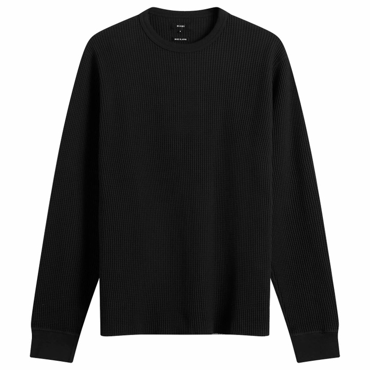 Photo: BEAMS Men's Waffle Crew Neck Sweatshirt in Black