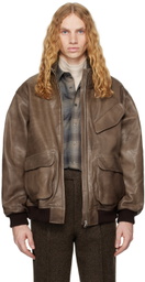 AURALEE Brown Heavy Lamb Leather Zip Jacket