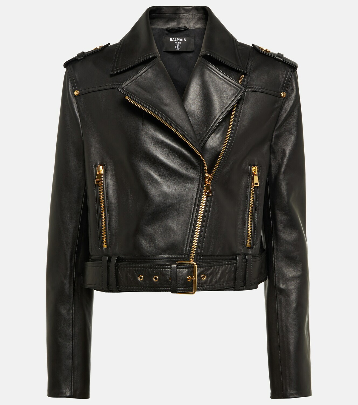 【送料&関税込】Balmain Biker Jacket Leather biker jacket with denim print black black - Men