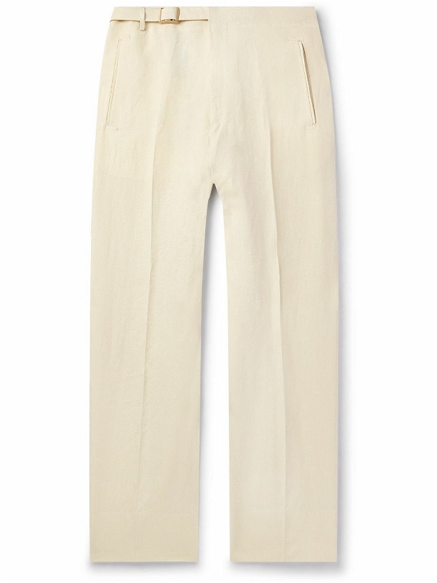 Photo: Zegna - Calcare Straight-Leg Belted Oasi Linen Trousers - White