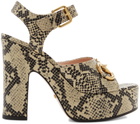 Gucci Beige & Brown Python Horsebit Heeled Sandals
