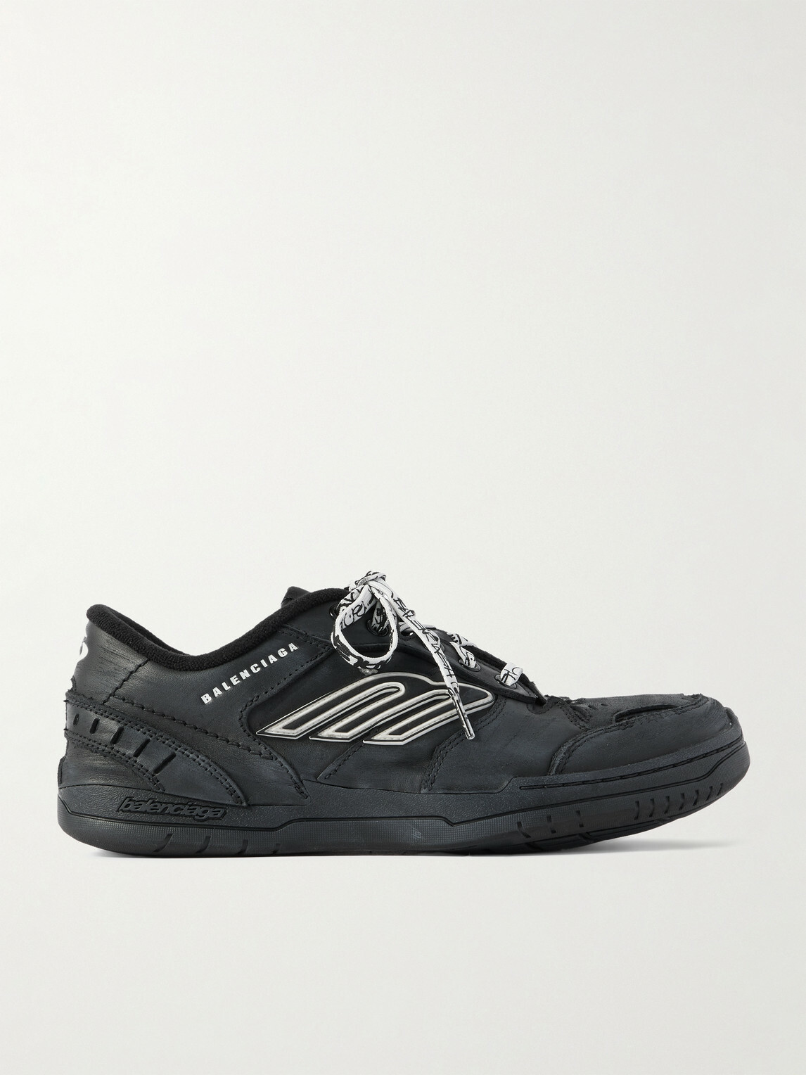Balenciaga - Hamptons Logo-Appliquéd Distressed Leather Sneakers - Black