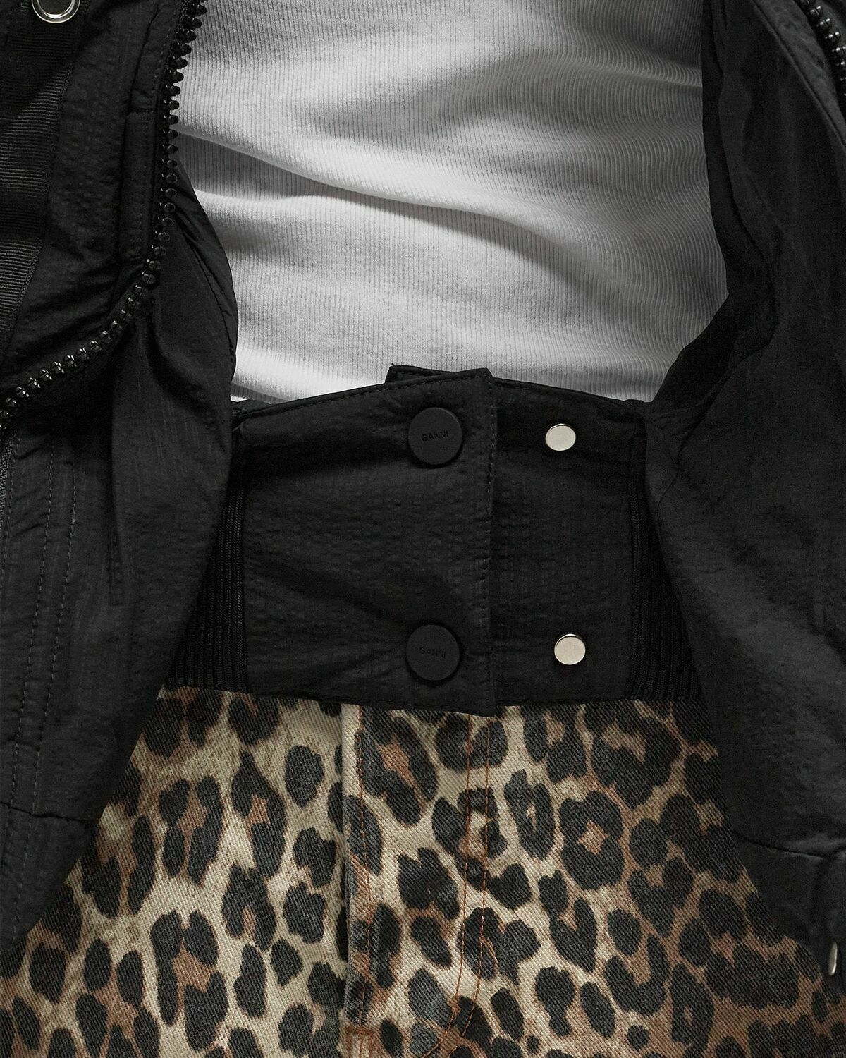 Ganni Tech Seersucker Oversized Puffer Jacket Black Womens Down & Puffer Jacket