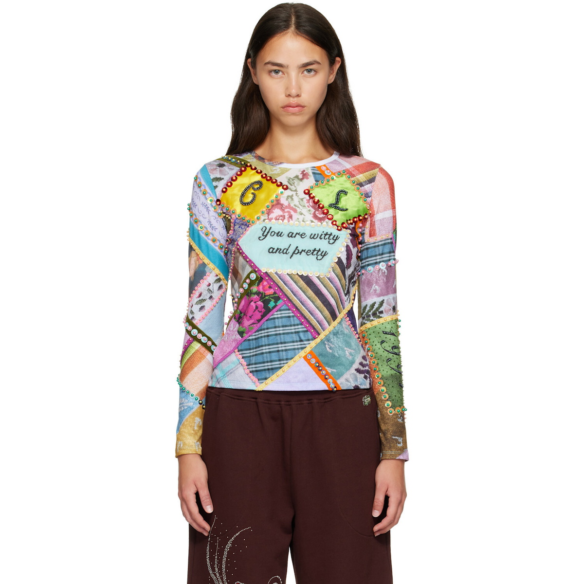 Chopova Lowena Multicolor 'Witty' Beaded Jersey Top