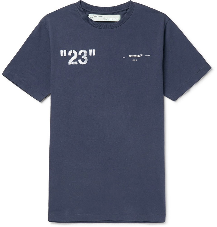 Photo: Off-White - Logo-Print Cotton-Jersey T-Shirt - Men - Blue