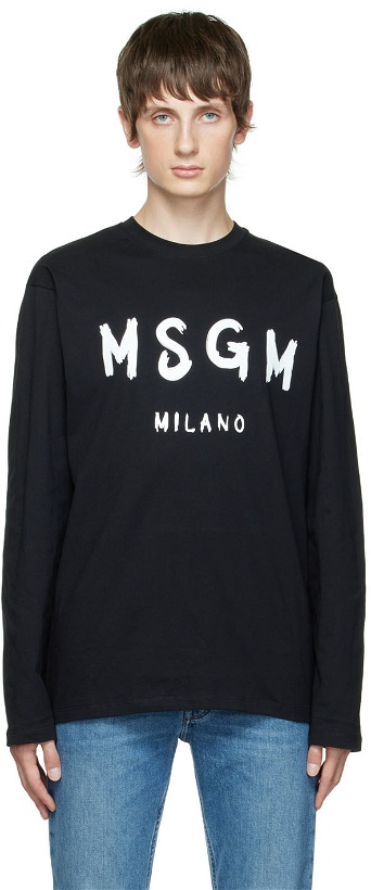 Photo: MSGM Black Printed Long Sleeve T-Shirt