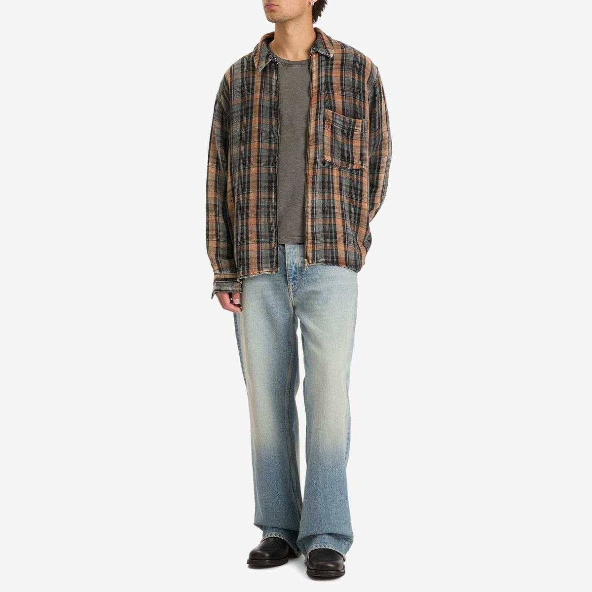 Won Hundred Men's Zayne Zip Overshirt in Bleached Check Won Hundred