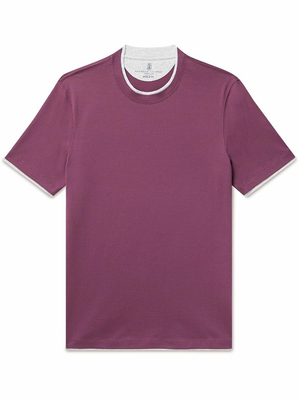 Photo: Brunello Cucinelli - Layered Cotton-Jersey T-Shirt - Purple
