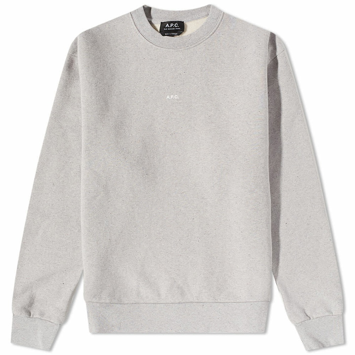 Photo: A.P.C. Men's A.P.C Steve Central Logo Crew Sweat in Heather Grey