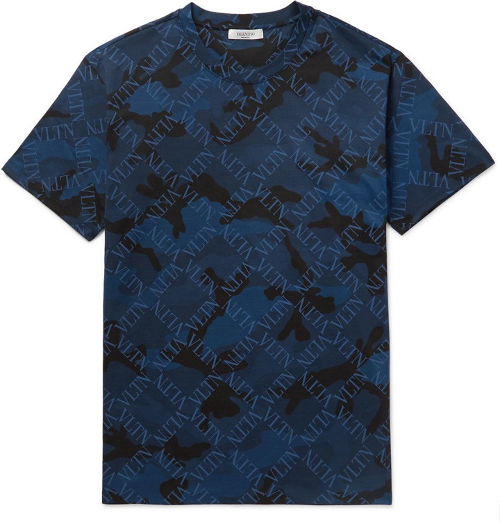 Photo: Valentino - Slim-Fit Logo and Camouflage-Print Cotton-Jersey T-Shirt - Blue
