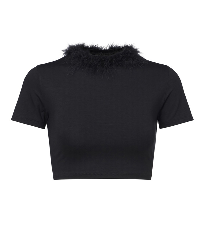 Photo: Gucci Feather-trimmed jersey crop top
