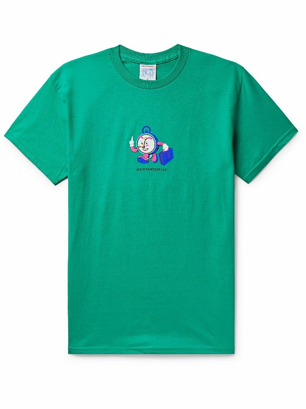 Photo: Sci-Fi Fantasy - Time Travel Logo-Print Cotton-Jersey T-Shirt - Green