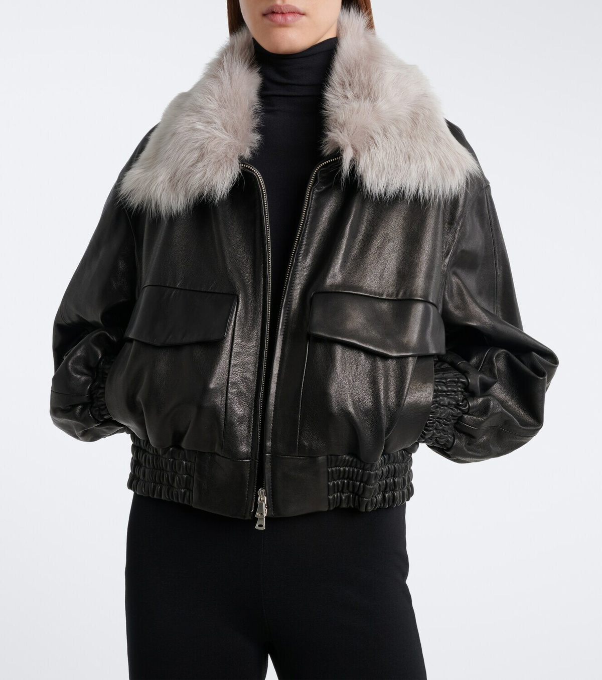 Nour Hammour Shearling-trimmed leather blouson jacket