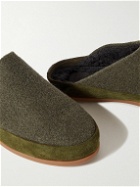 Mulo - Suede-Trimmed Shearling-Lined Recycled-Wool Slippers - Green