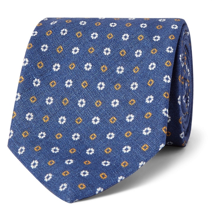 Photo: Bigi - 8cm Embroidered Linen Tie - Blue