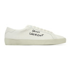 Saint Laurent White Embroidered Canvas Court Classic Sneakers