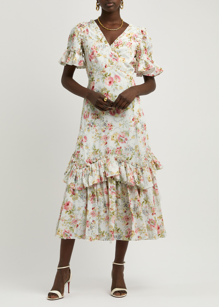 Needle & Thread Enchanted Garden Floral-print Midi Dress White
