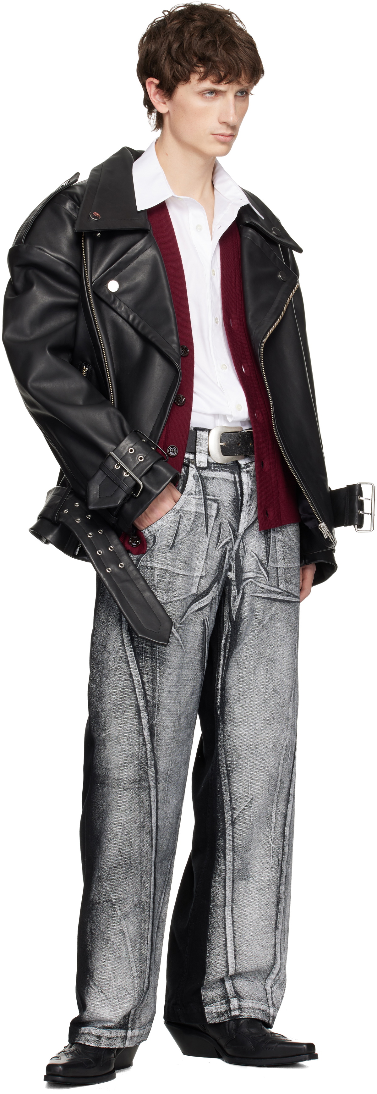 VAQUERA Black Oversized Moto Leather Jacket Vaquera
