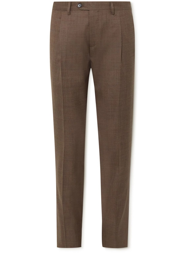 Photo: Lardini - Slim-Fit Pleated Wool Suit Trousers - Brown