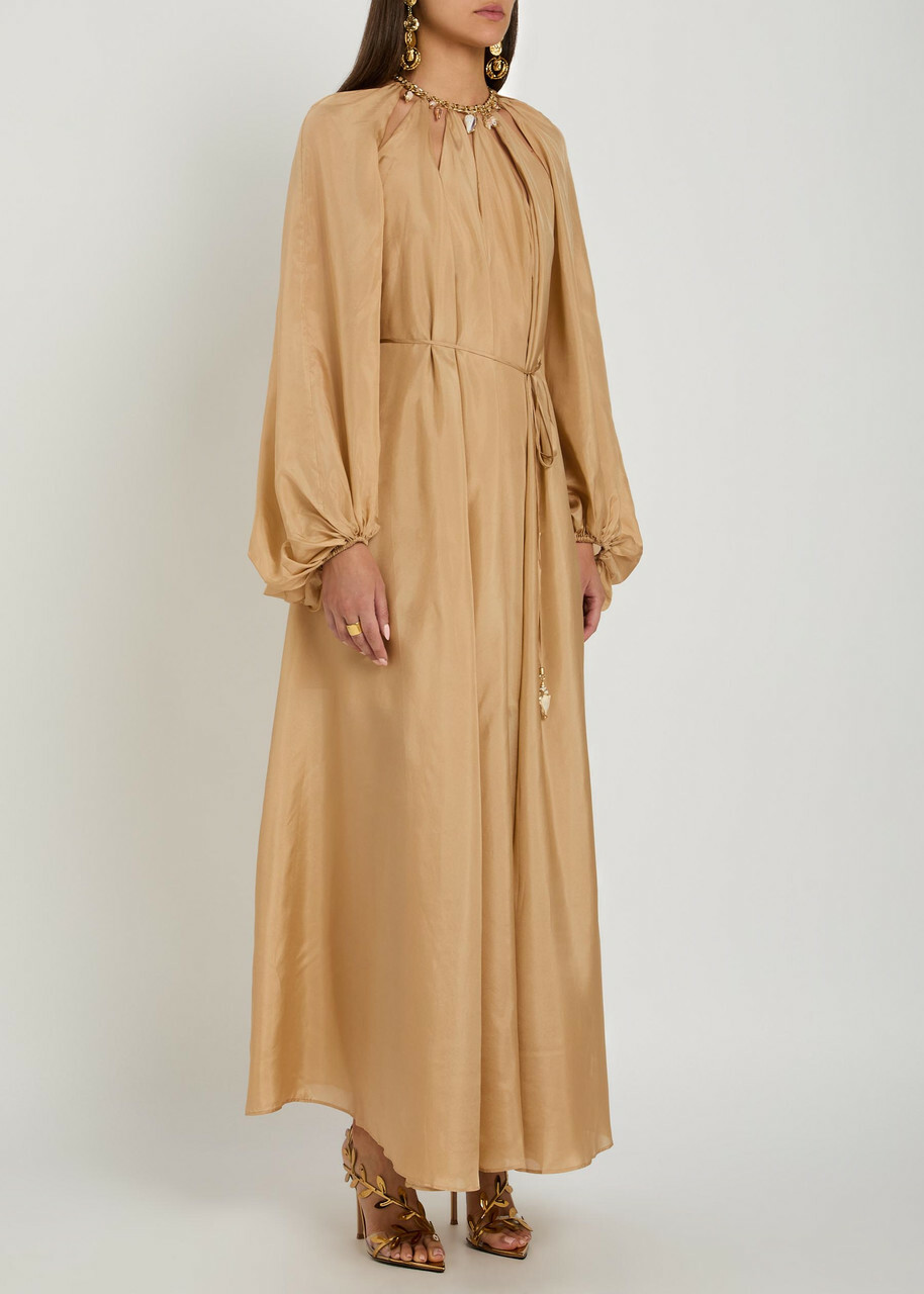 Zimmermann Mohon Charm-effect Silk Midi Dress Beige