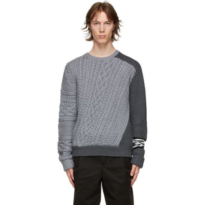 Photo: Neil Barrett Grey Wool Cable Contrast Sweater