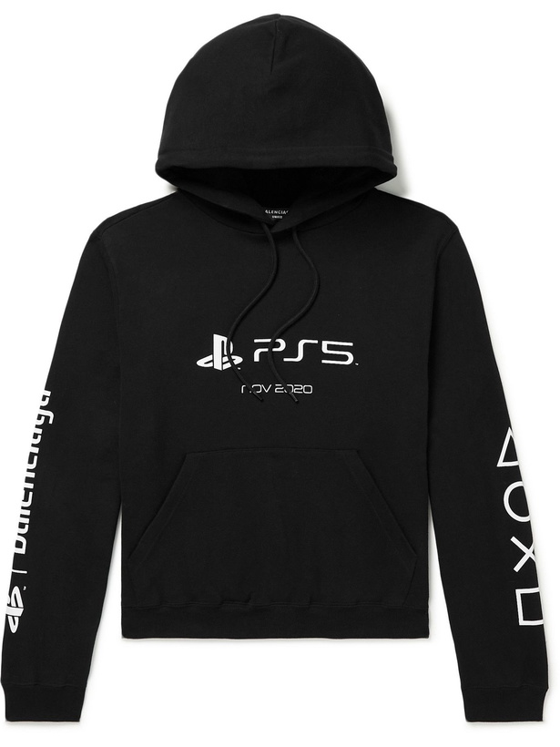 Photo: BALENCIAGA - PlayStation Printed Cotton-Jersey Hoodie - Black