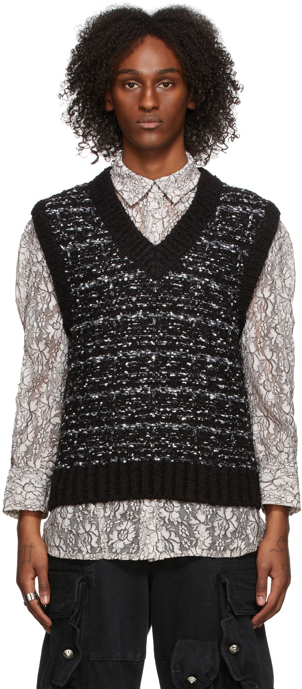 We11done Black Tweed Knit Vest We11done
