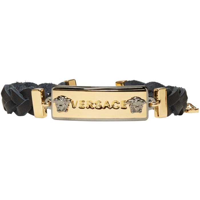 Photo: Versace Black and Gold Logo Tag Bracelet  